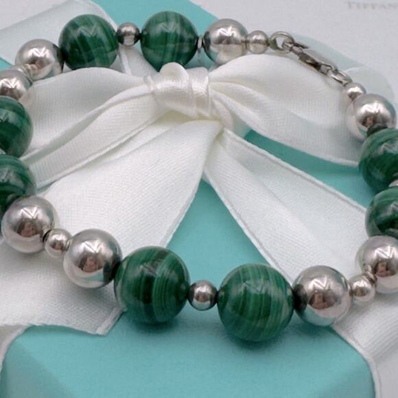 Tiffany & Co. Sterling Silver Malachite Beaded Bracelet Sterling Silver Vintage - Picture 4 of 10